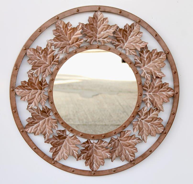 Round Leaf Design Metal Mirror